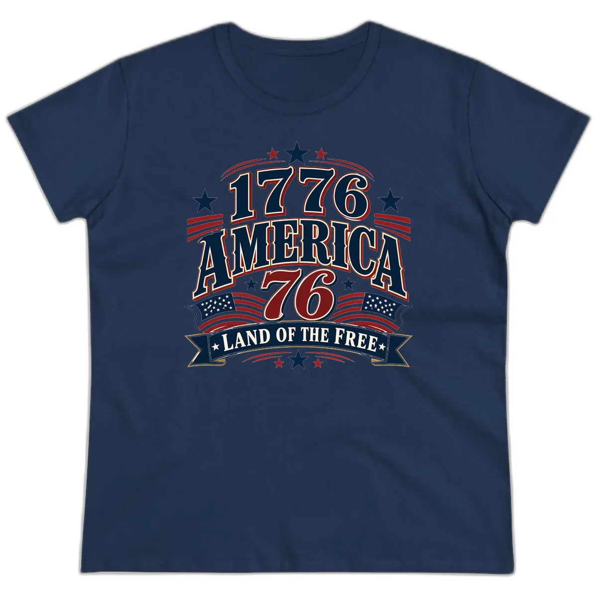 1776 America Land Of The Free Design Ladies Tee in Navy