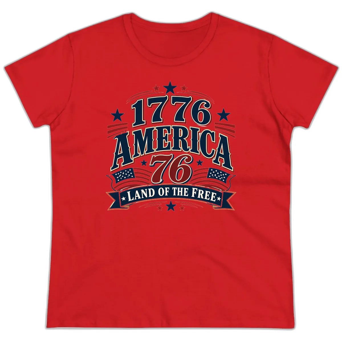 1776 America Land Of The Free Design Ladies Tee in Red