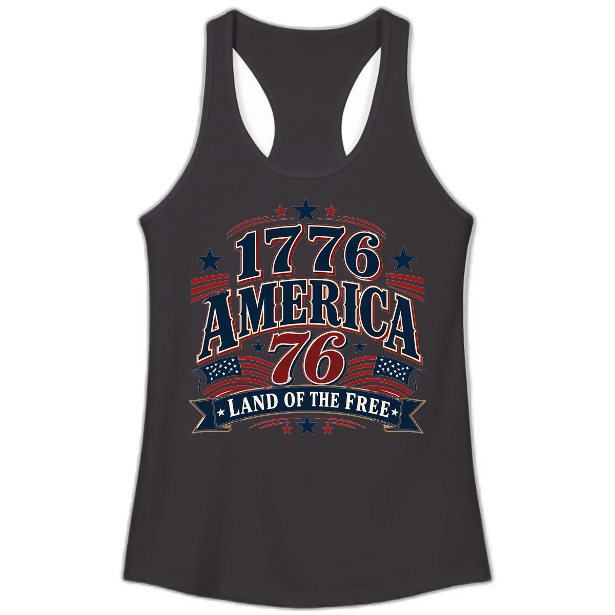 1776 America Land Of The Free Design Ladies Tank in Black