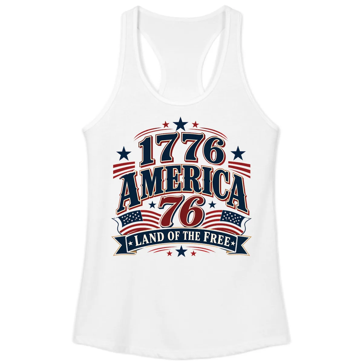 1776 America Land Of The Free Design Ladies Tank in White