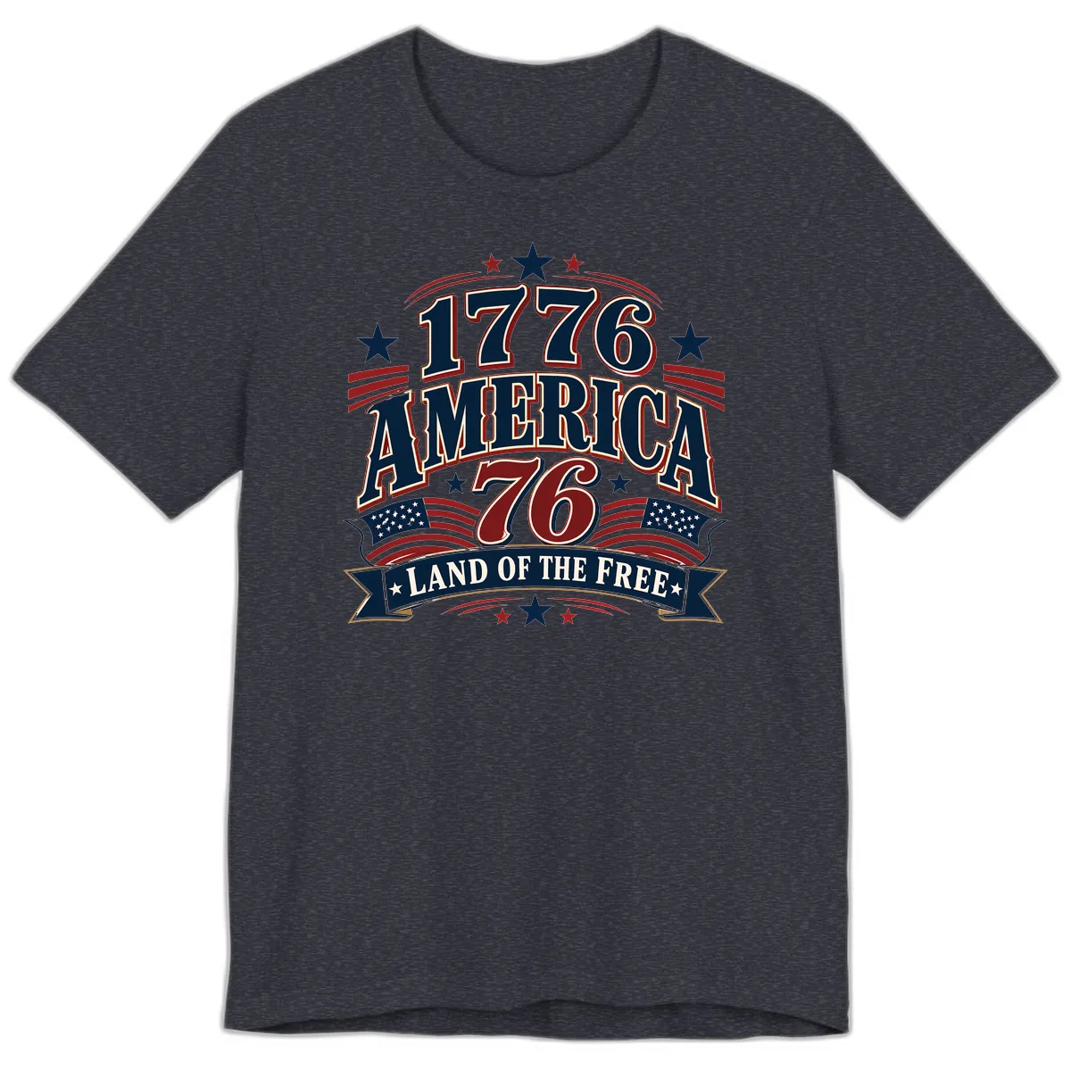 1776 America Land Of The Free Design Premium T-Shirt in Heather Navy