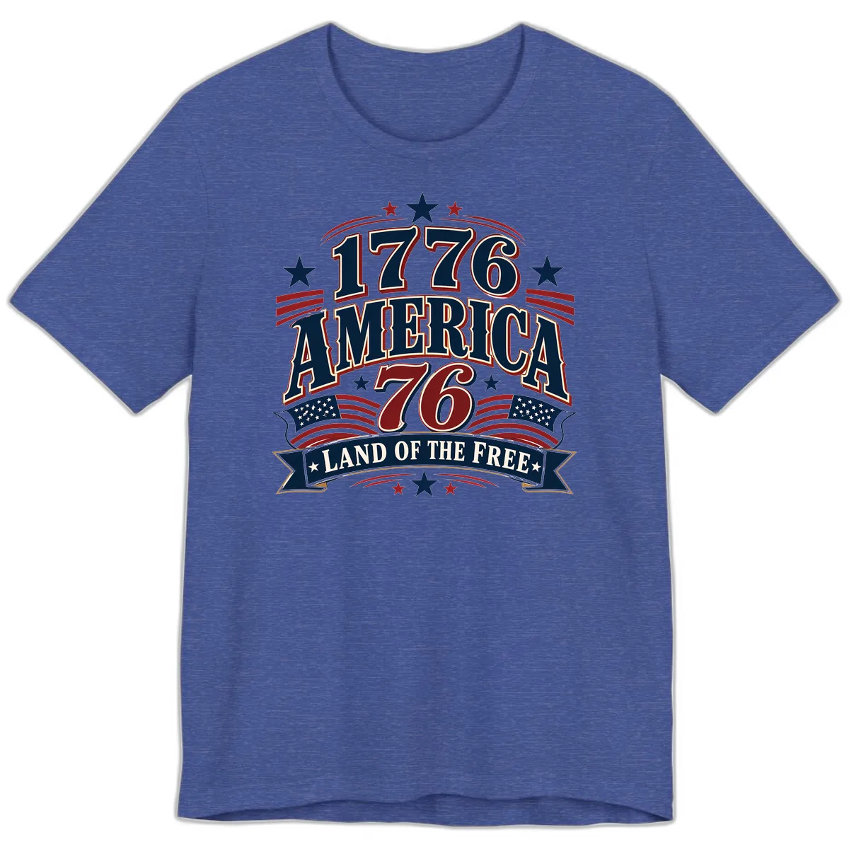 1776 America Land Of The Free Design Premium T-Shirt in Heather True Royal