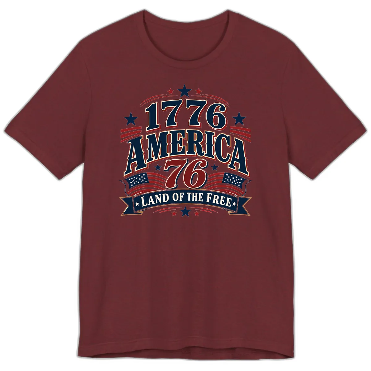 1776 America Land Of The Free Design Premium T-Shirt in Heather Cardinal