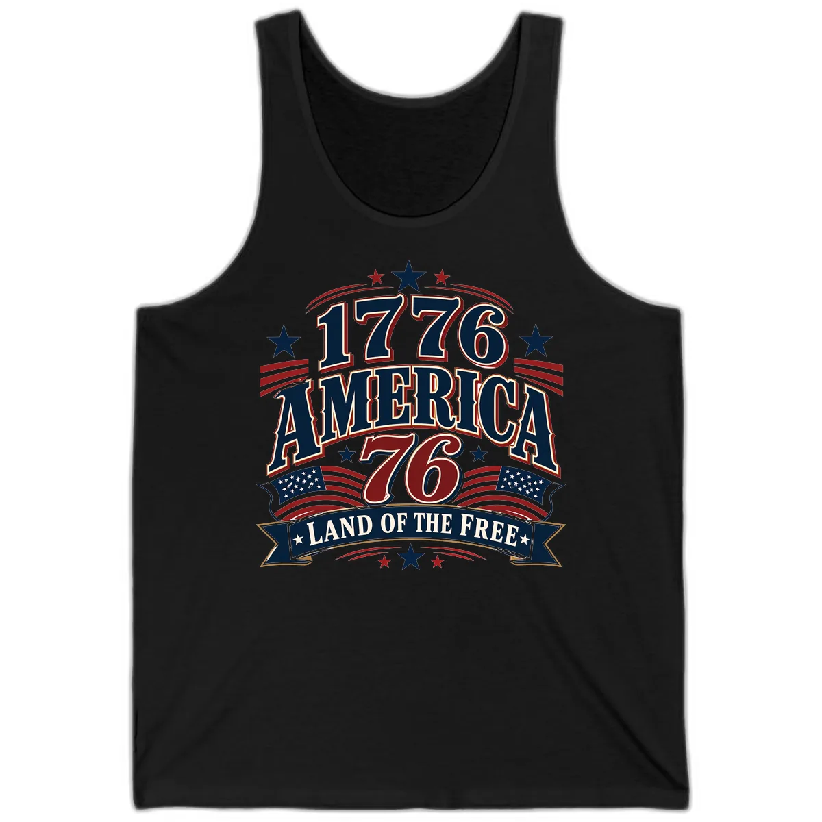 1776 America Land Of The Free Design Tank in Black