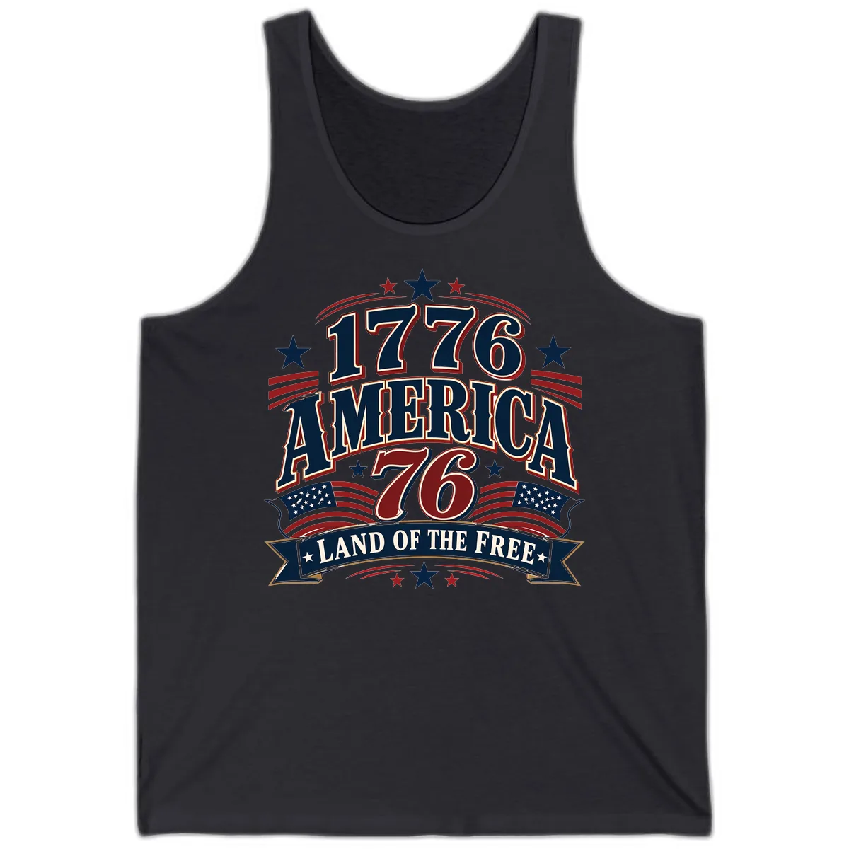 1776 America Land Of The Free Design Tank in Dark Grey