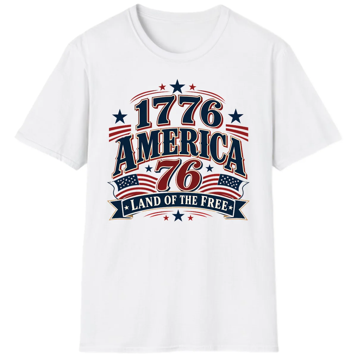 1776 America Land Of The Free Design T-Shirt in White