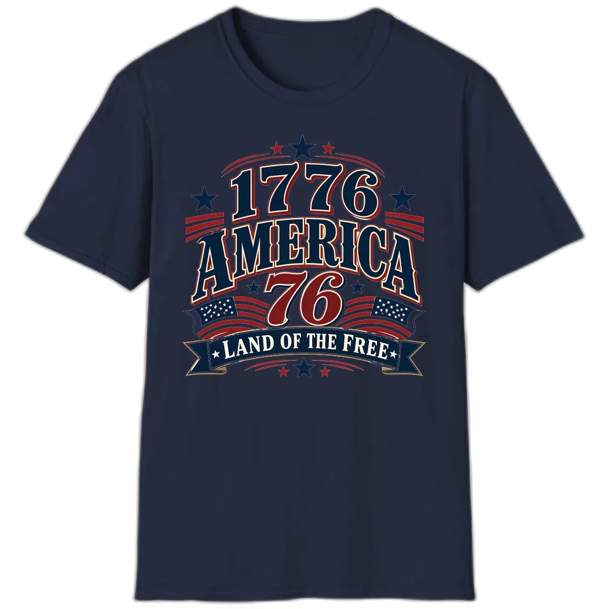 1776 America Land Of The Free Design T-Shirt in Navy