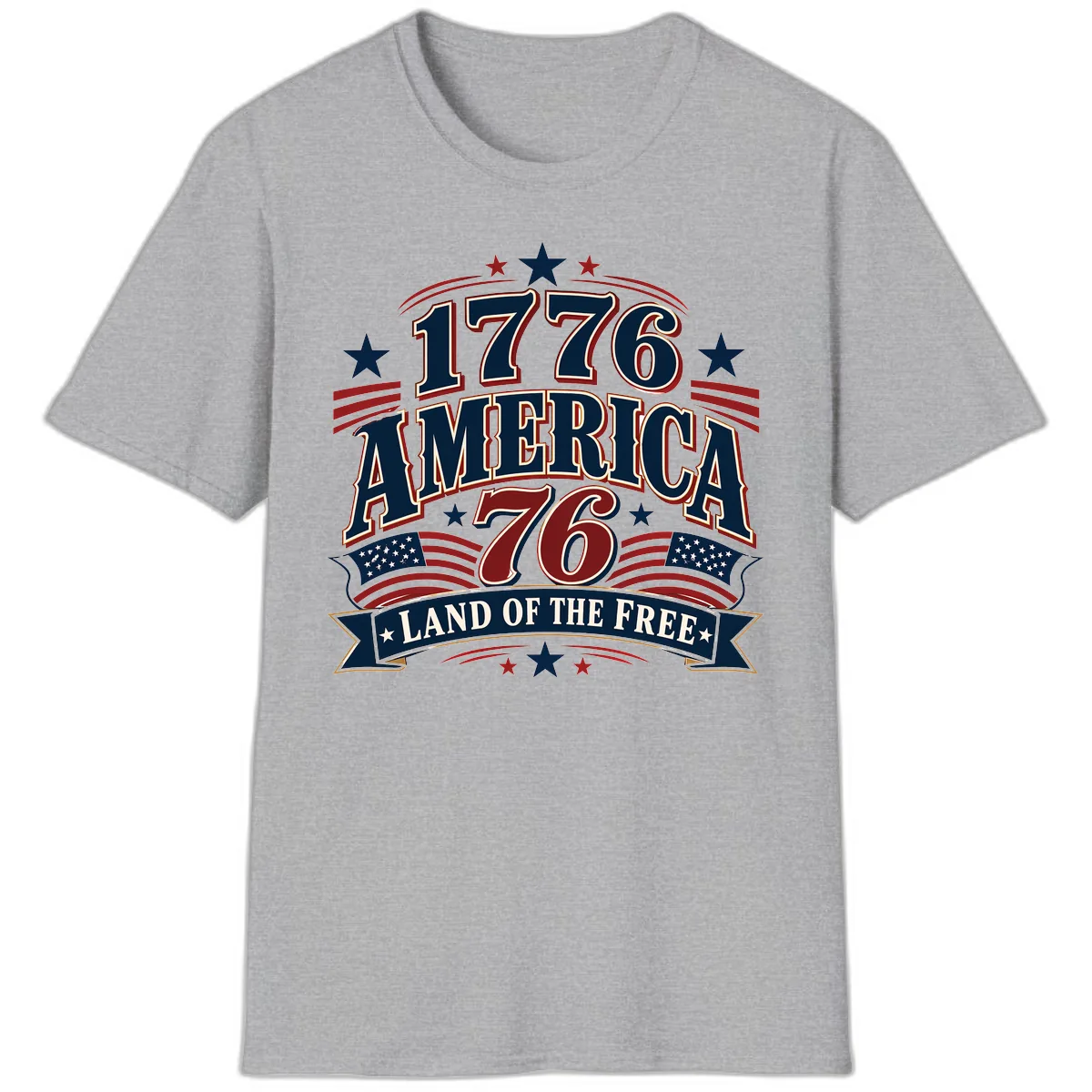 1776 America Land Of The Free Design T-Shirt in Sport Grey
