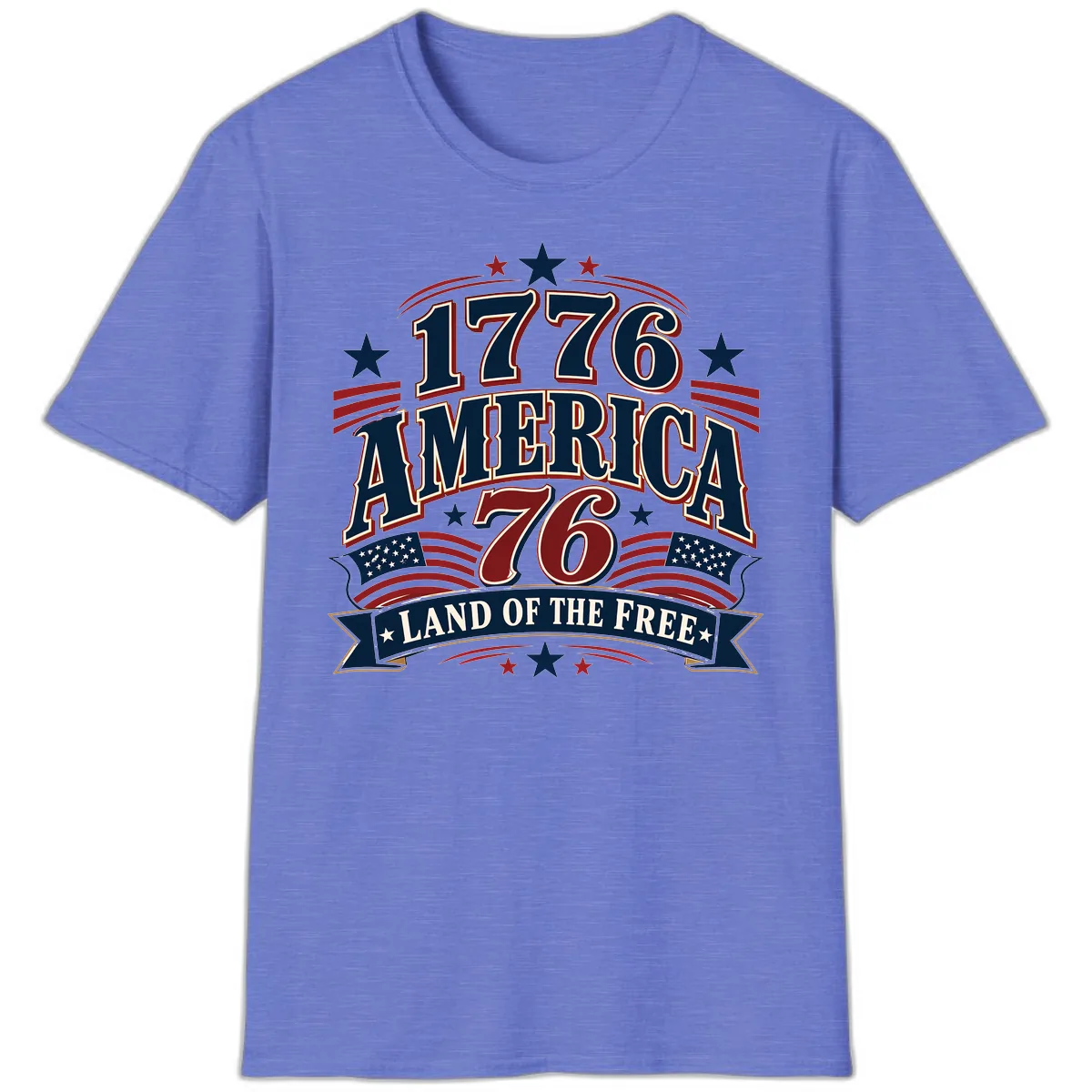 1776 America Land Of The Free Design T-Shirt in Heather Royal
