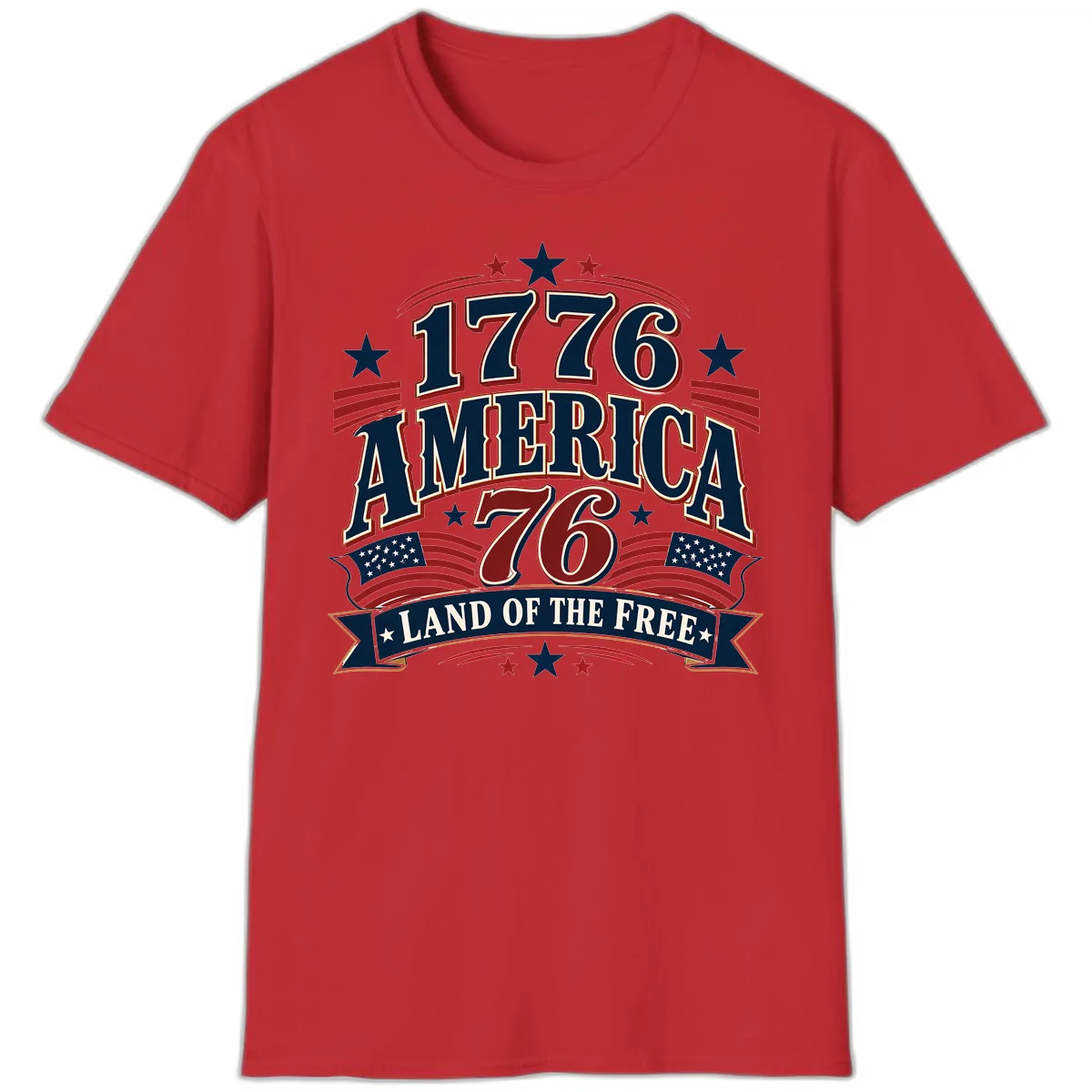 1776 America Land Of The Free Design T-Shirt in Red