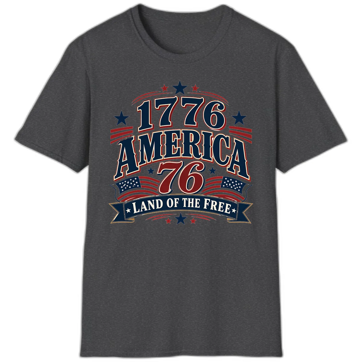 1776 America Land Of The Free Design T-Shirt in Dark Heather
