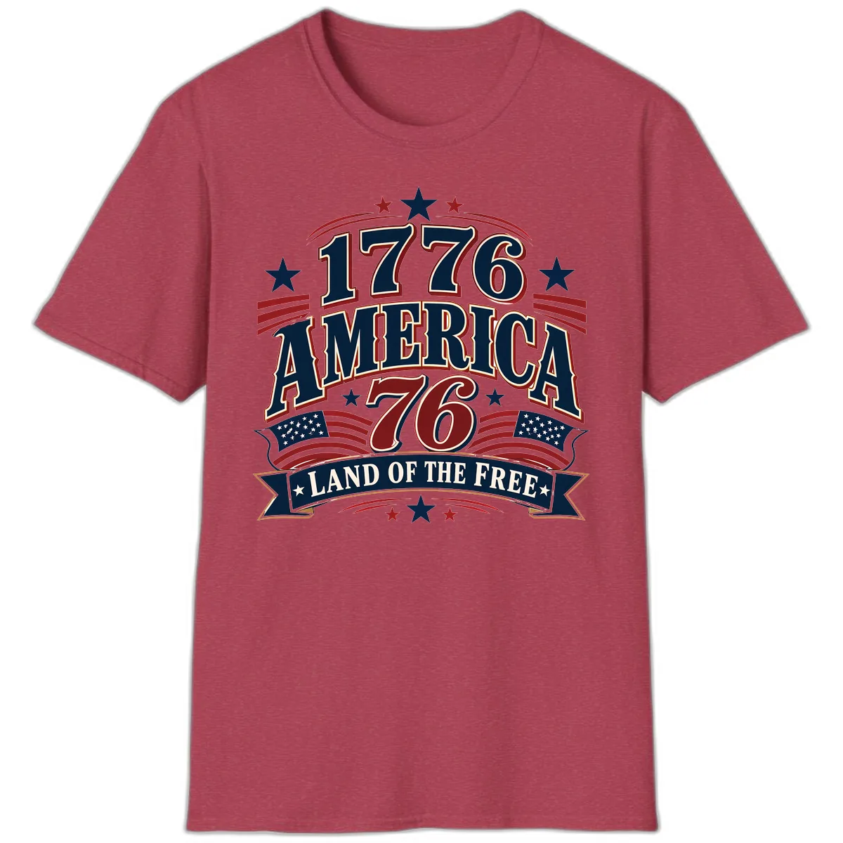1776 America Land Of The Free Design T-Shirt in Heather Cardinal