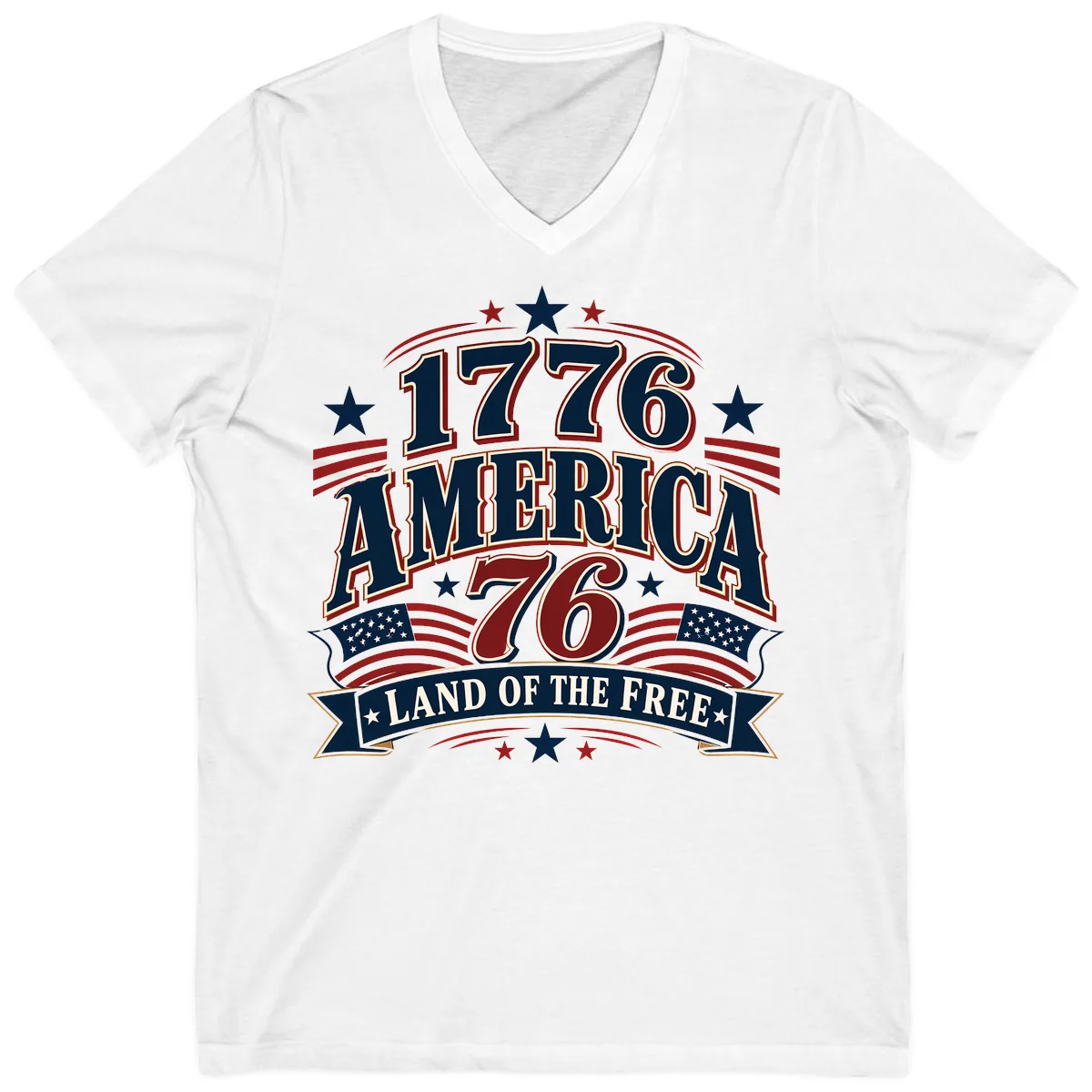 1776 America Land Of The Free Design V-Neck in White