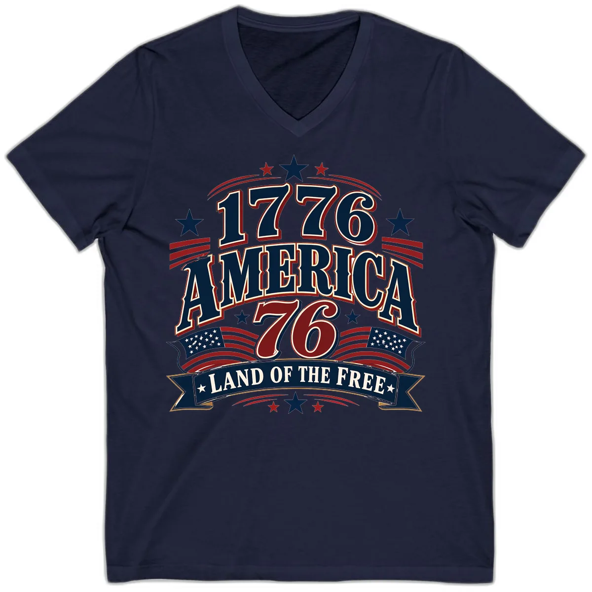 1776 America Land Of The Free Design V-Neck in Navy