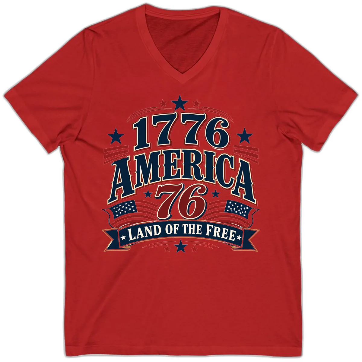 1776 America Land Of The Free Design V-Neck in Red