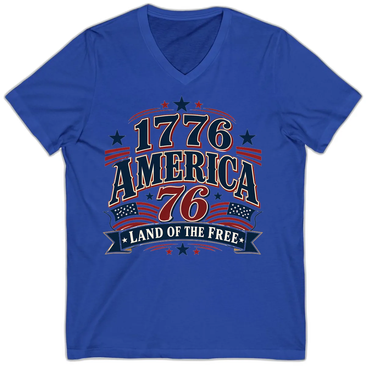 1776 America Land Of The Free Design V-Neck in True Royal