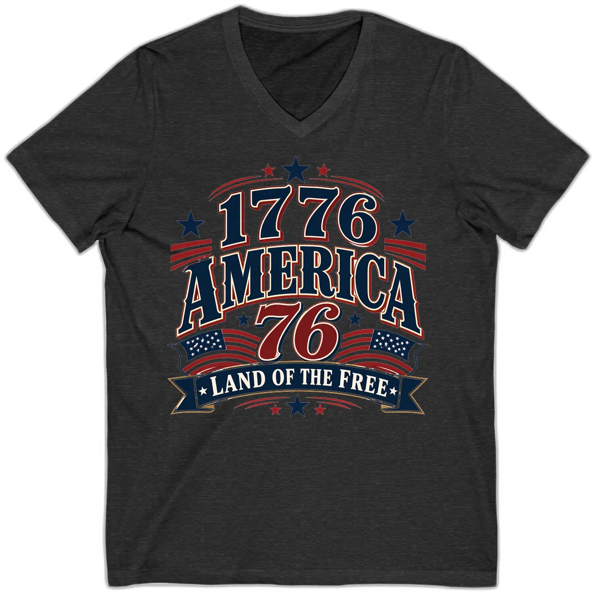 1776 America Land Of The Free Design V-Neck in Dark Grey Heather