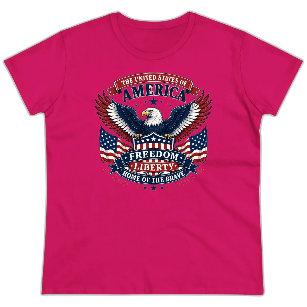 America's Freedom Eagle Celebration Ladies Tee in Heliconia