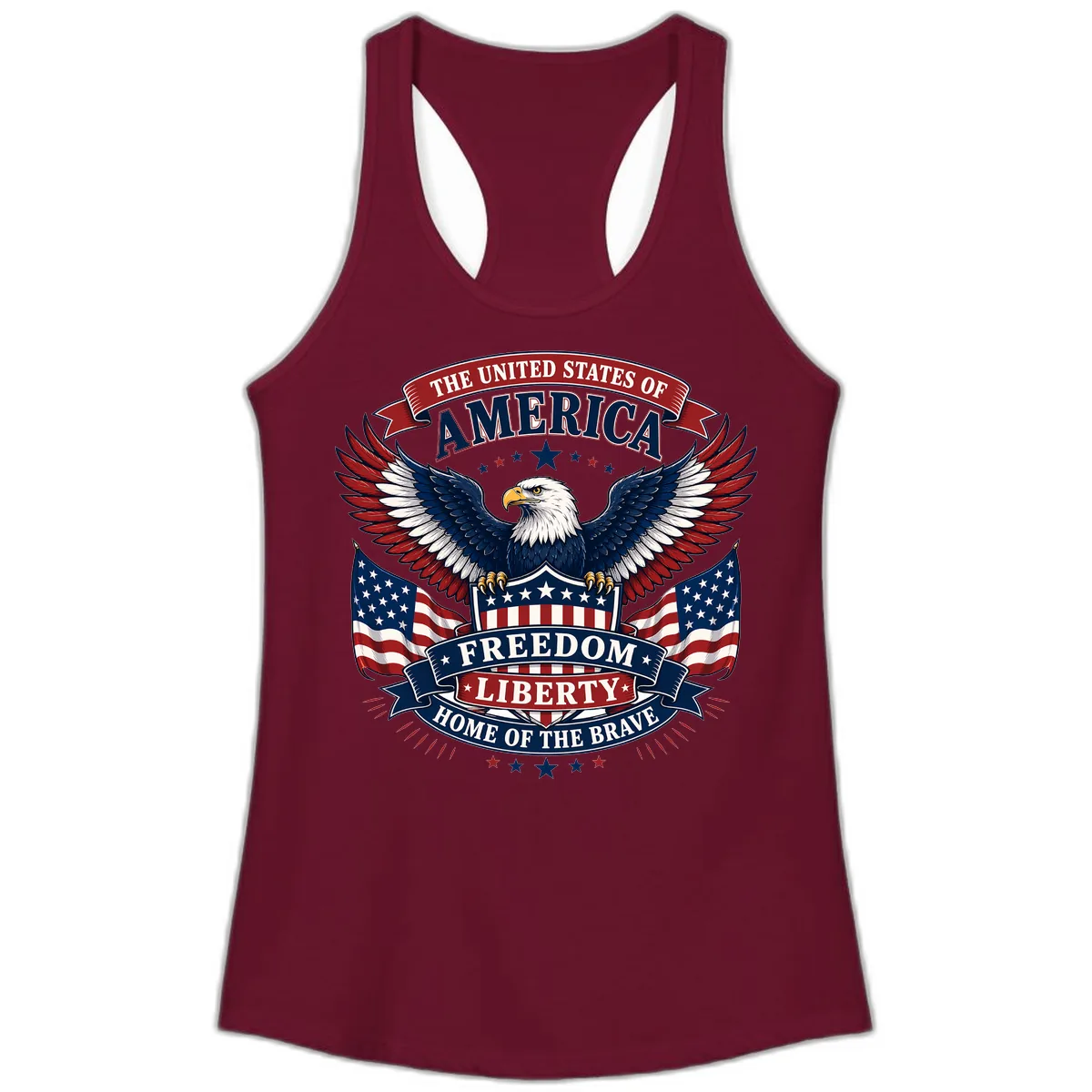 America's Freedom Eagle Celebration Ladies Tank in Solid Cardinal Red