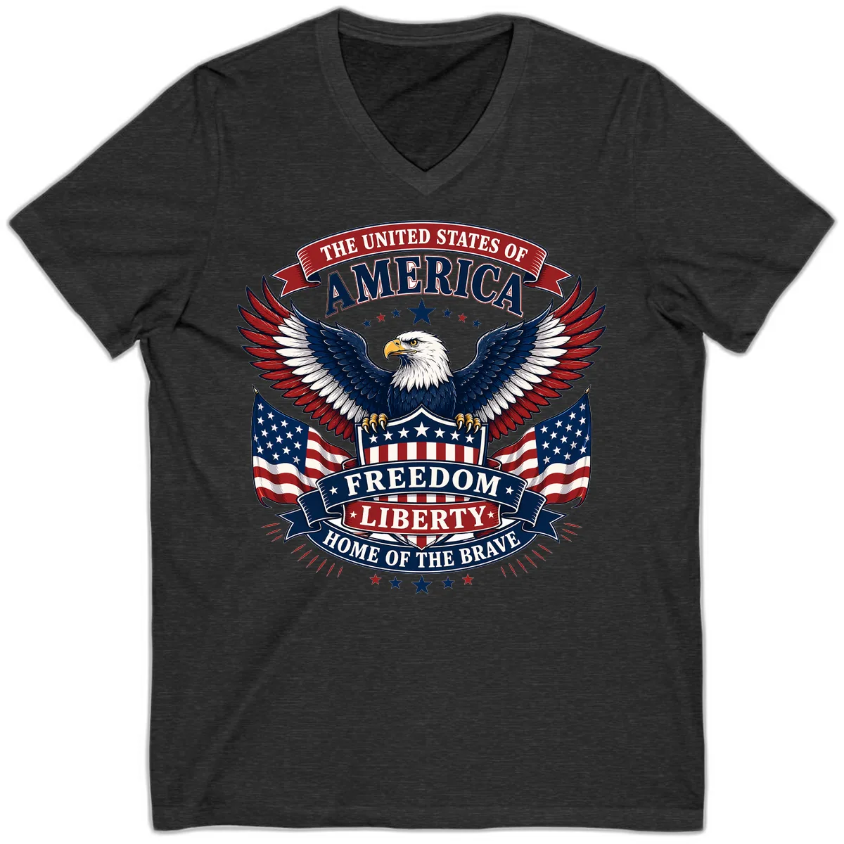 America's Freedom Eagle Celebration V-Neck in Dark Grey Heather