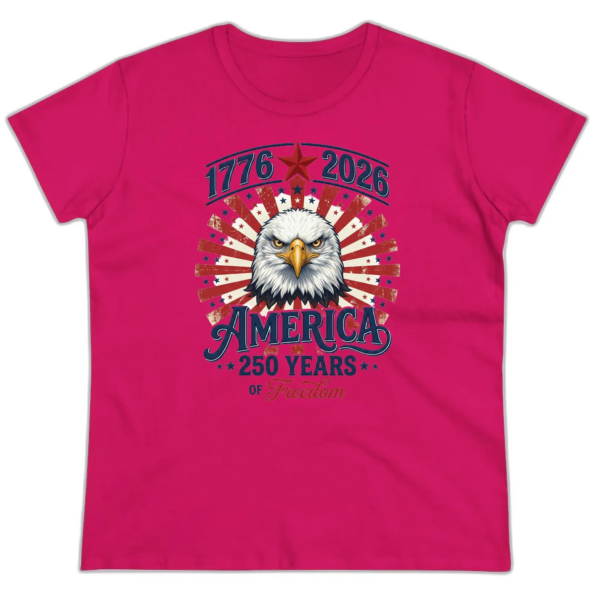 America 250 Years Of Freedom Ladies Tee in Heliconia
