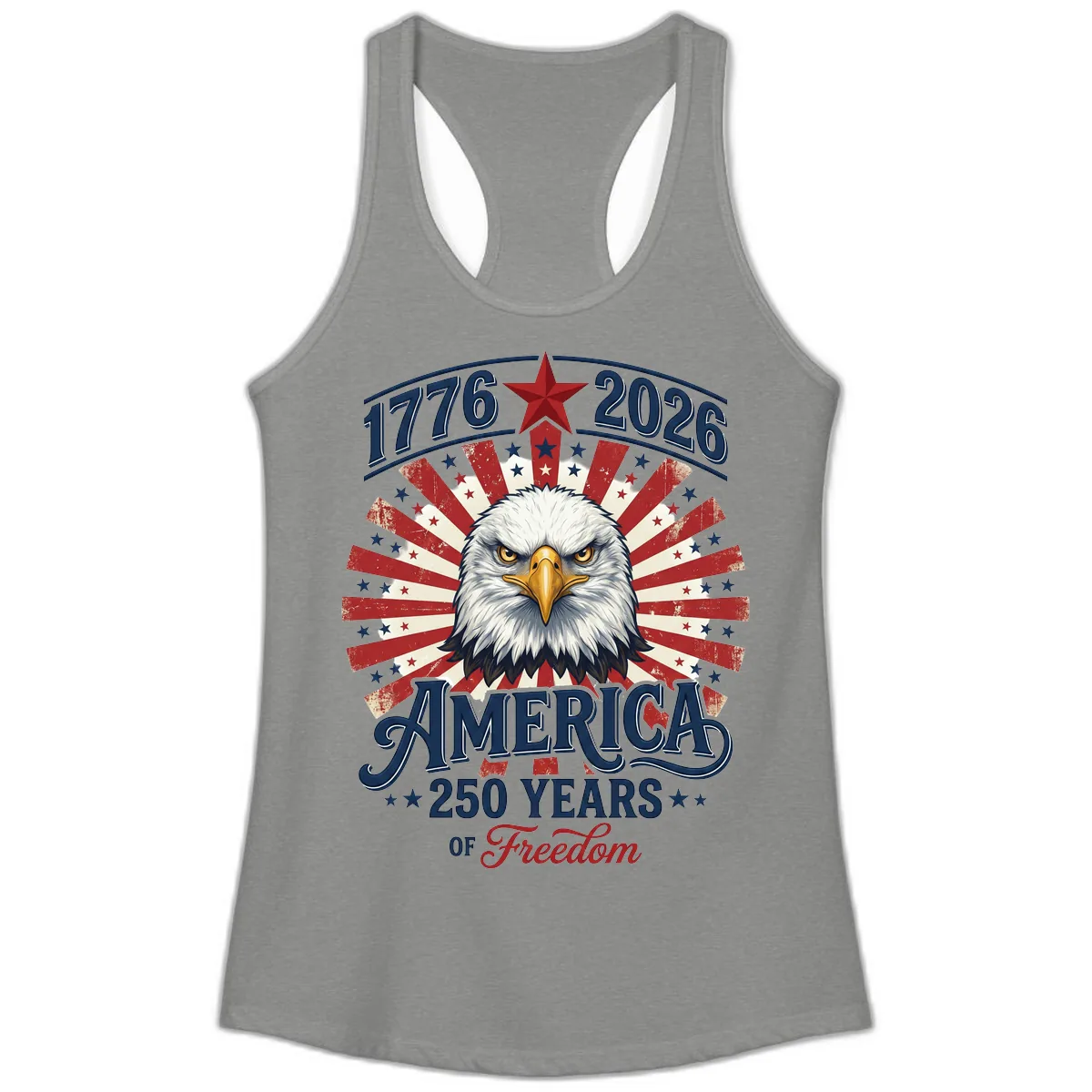 America 250 Years Of Freedom Ladies Tank in Heather Grey