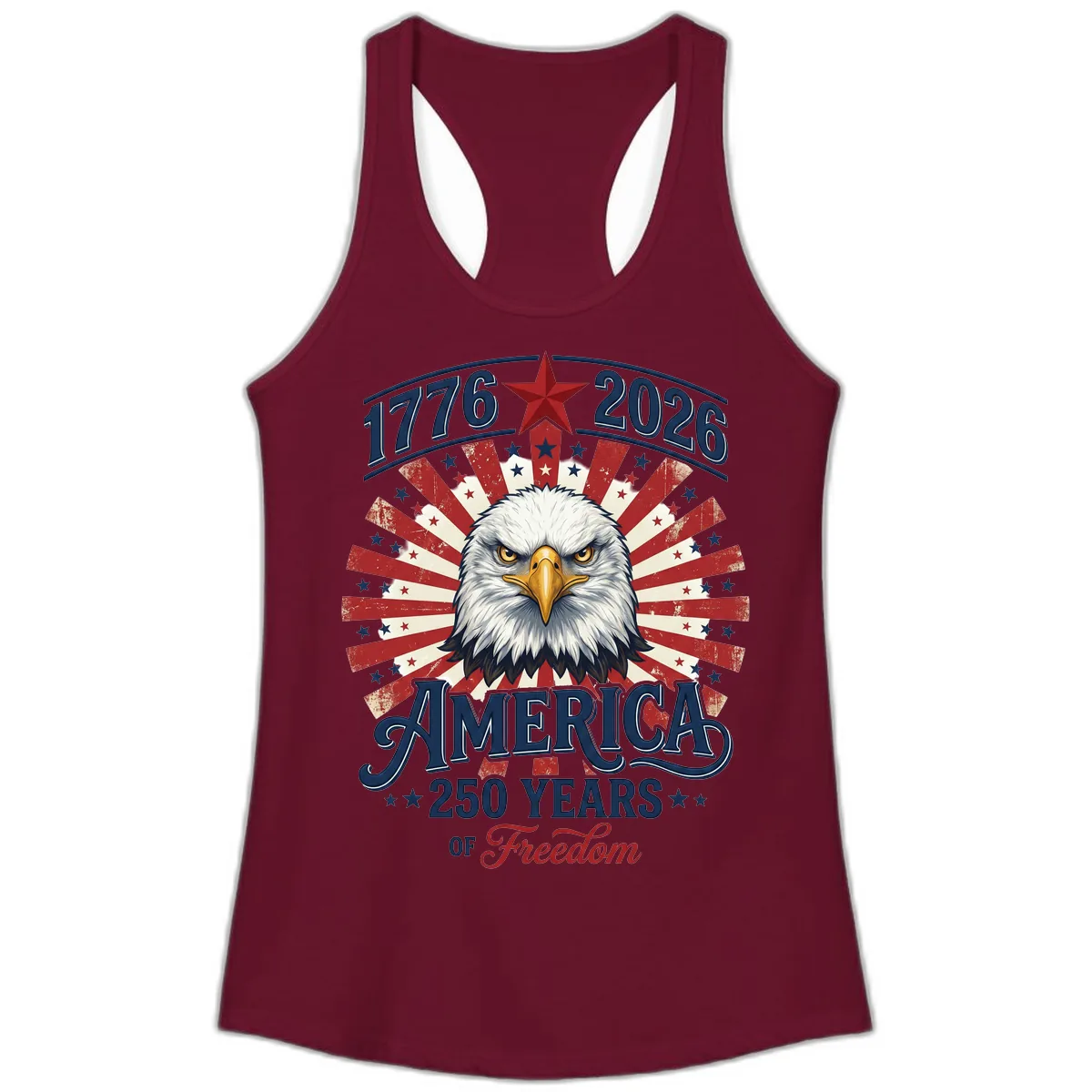 America 250 Years Of Freedom Ladies Tank in Solid Cardinal Red