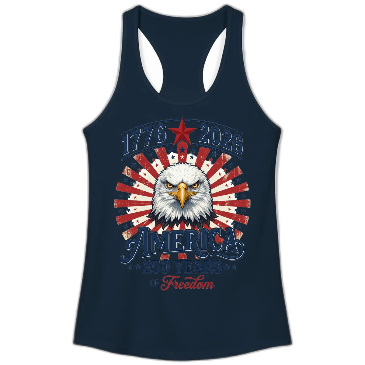America 250 Years Of Freedom Ladies Tank in Solid Midnight Navy