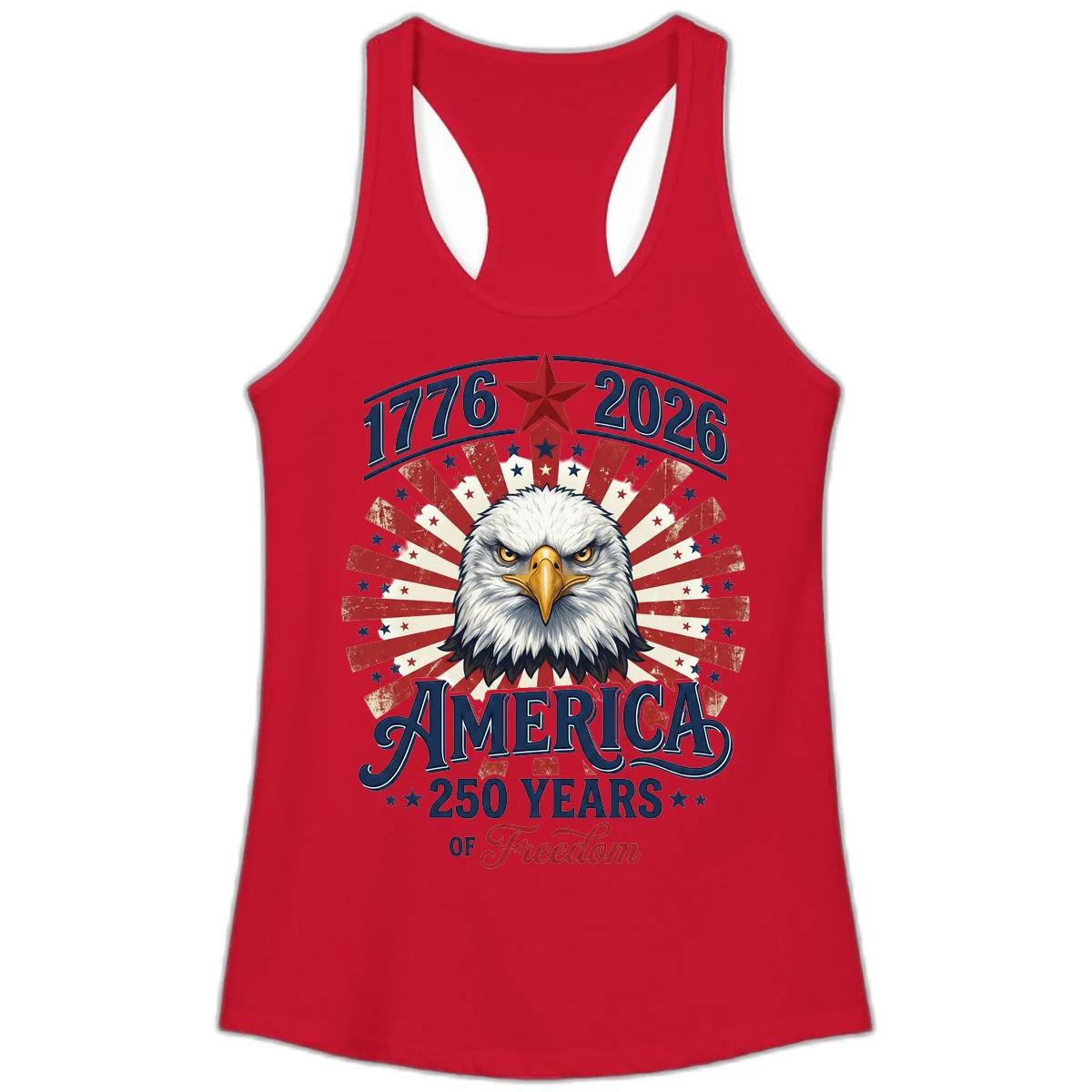 America 250 Years Of Freedom Ladies Tank in Solid Red