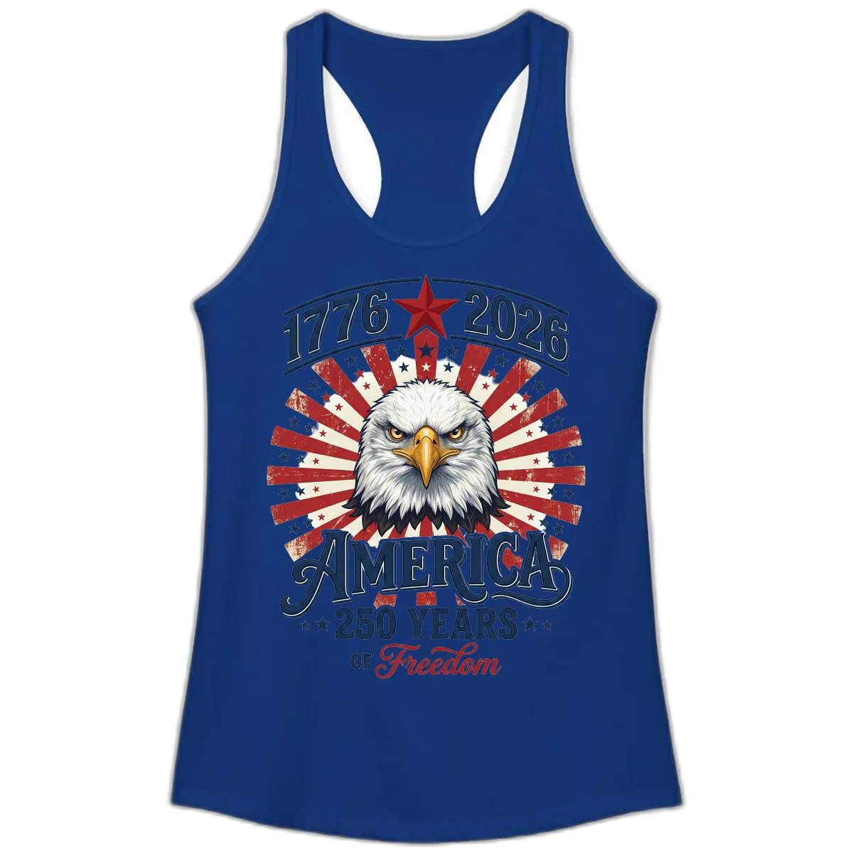 America 250 Years Of Freedom Ladies Tank in Solid Royal