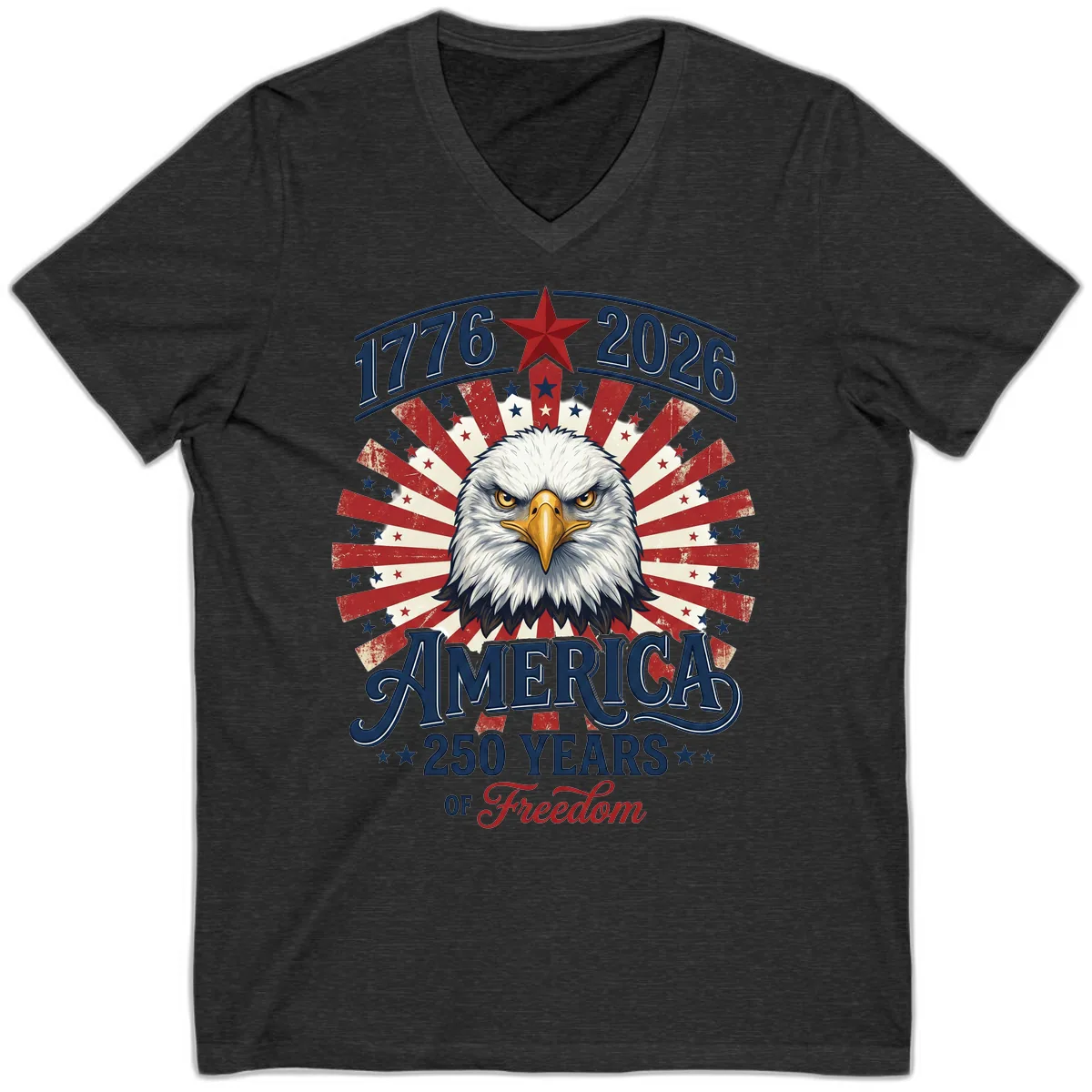America 250 Years Of Freedom V-Neck in Dark Grey Heather