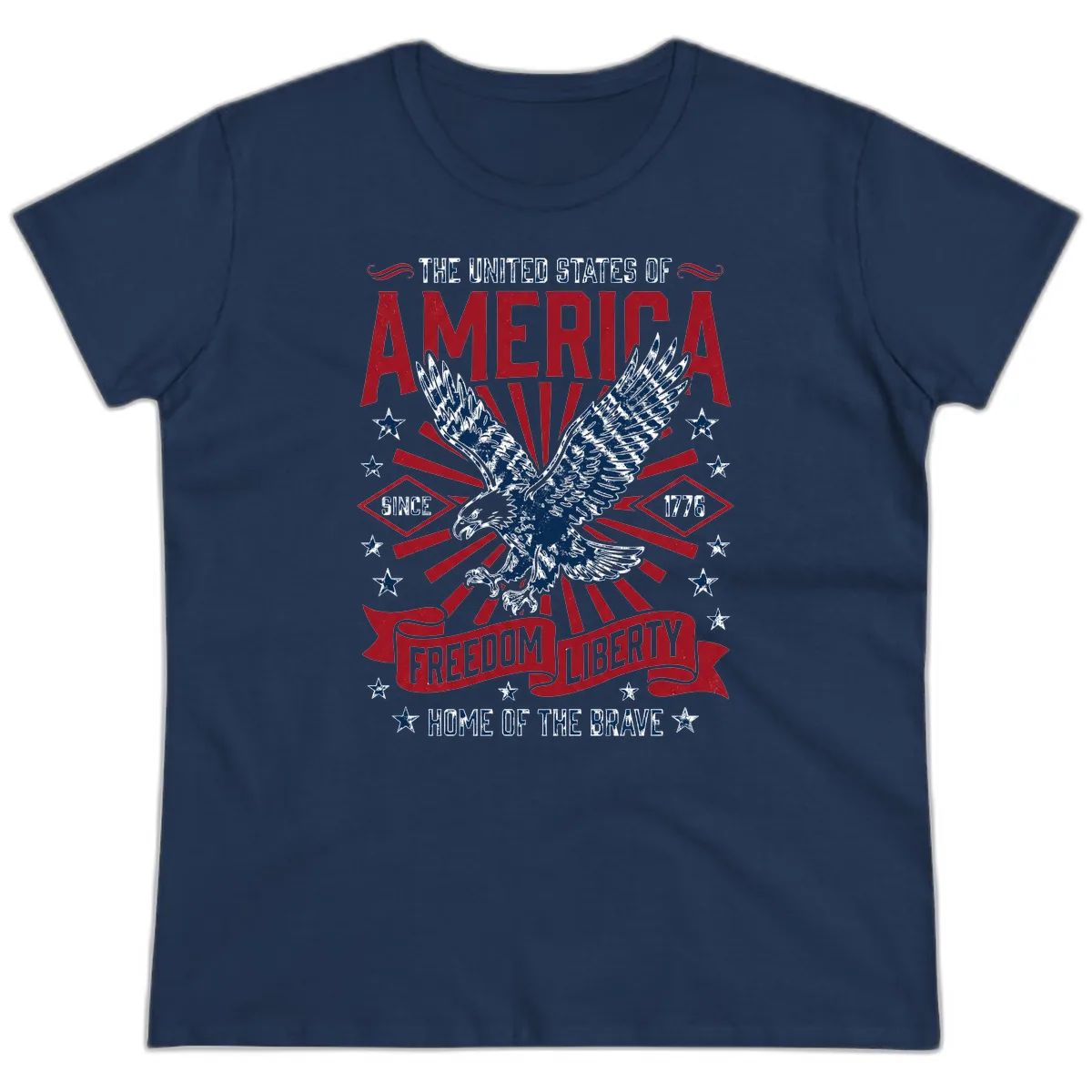America Freedom Liberty Eagle Celebration Ladies Tee in Navy