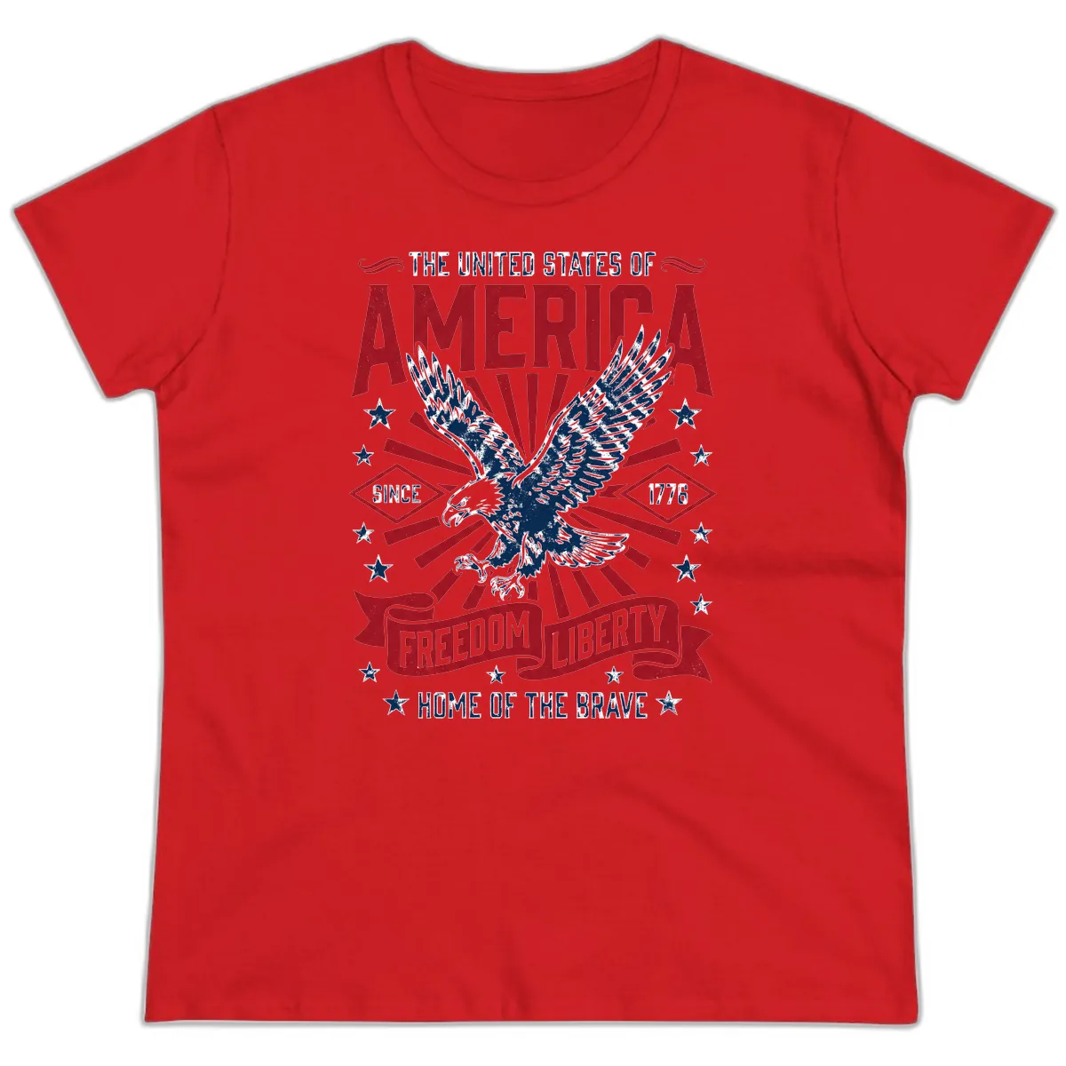 America Freedom Liberty Eagle Celebration Ladies Tee in Red