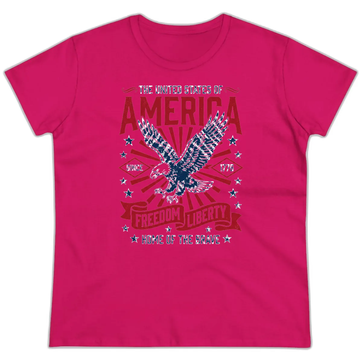 America Freedom Liberty Eagle Celebration Ladies Tee in Heliconia