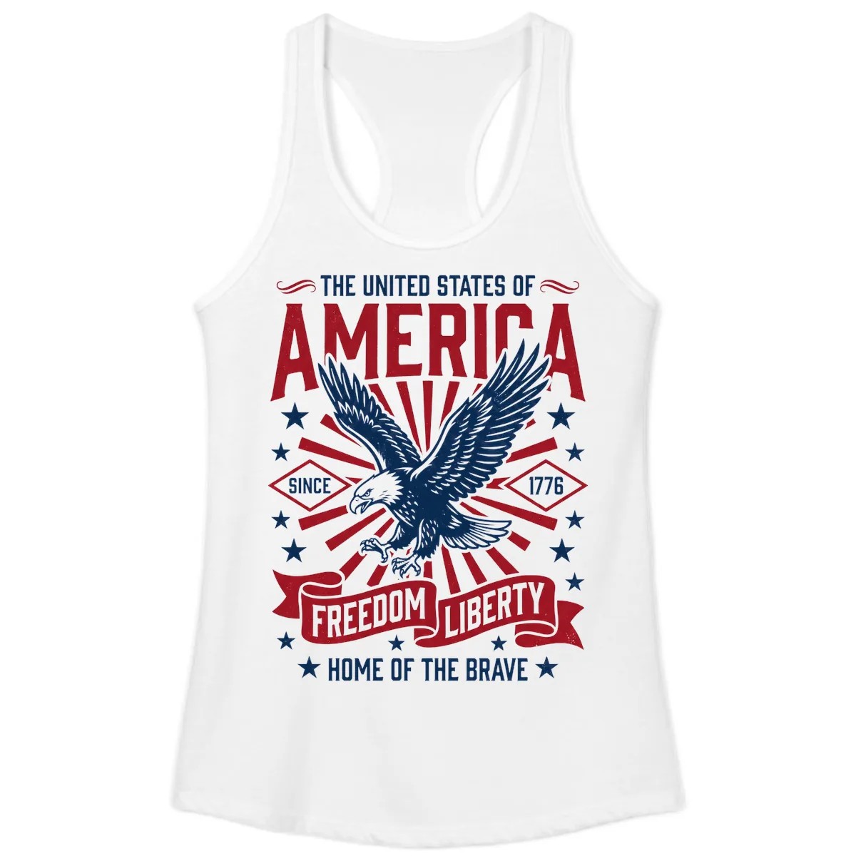 America Freedom Liberty Eagle Celebration Ladies Tank in White