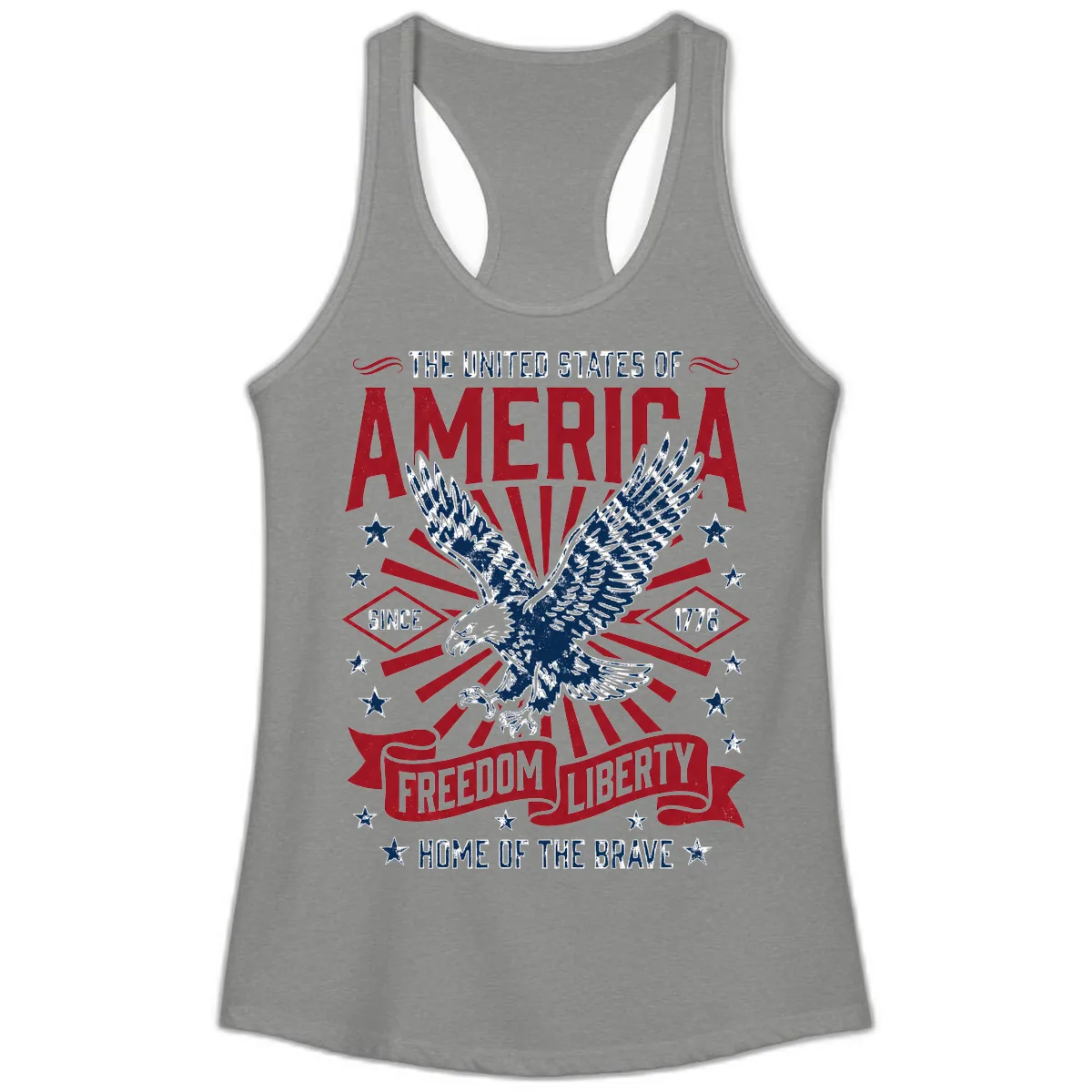 America Freedom Liberty Eagle Celebration Ladies Tank in Heather Grey