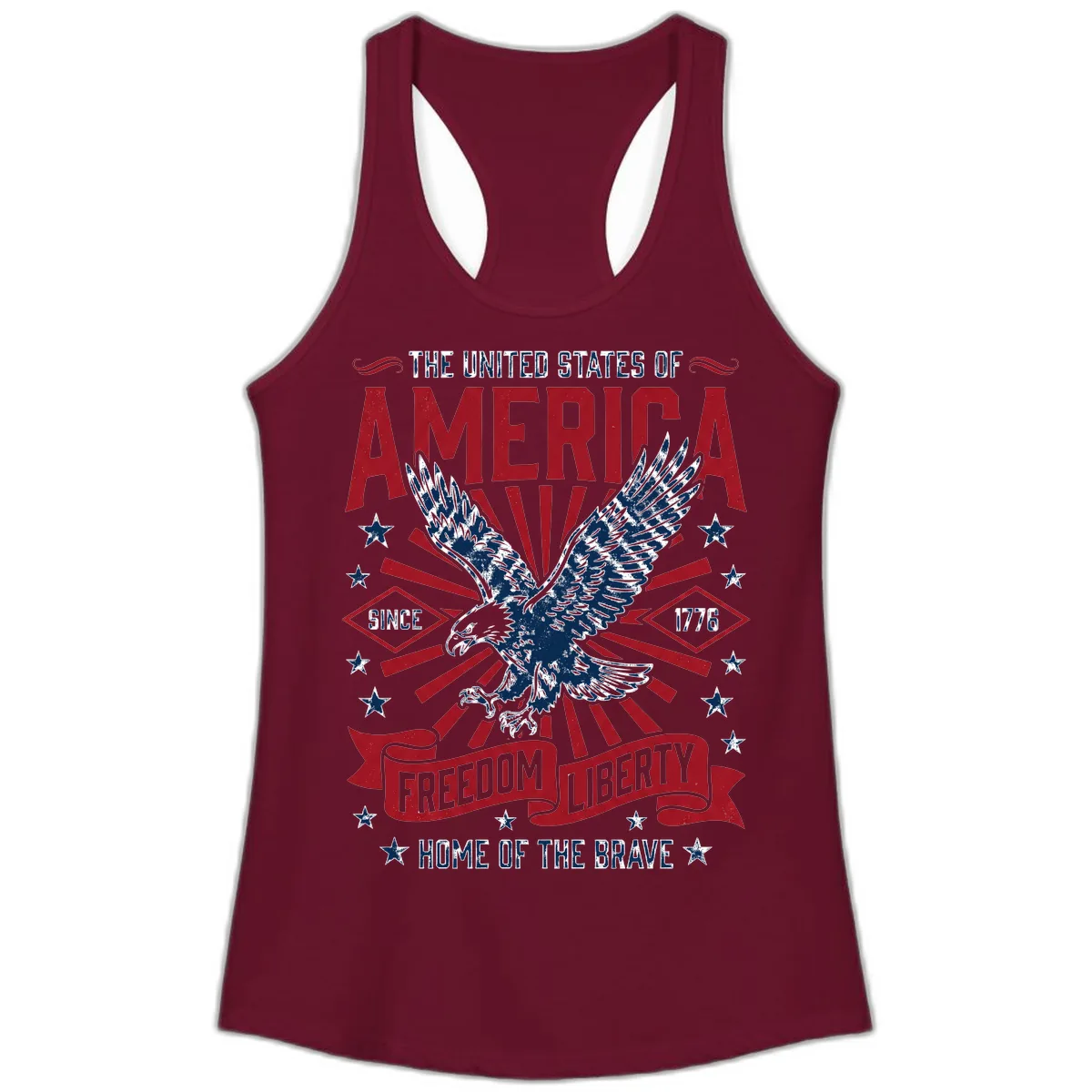 America Freedom Liberty Eagle Celebration Ladies Tank in Solid Cardinal Red
