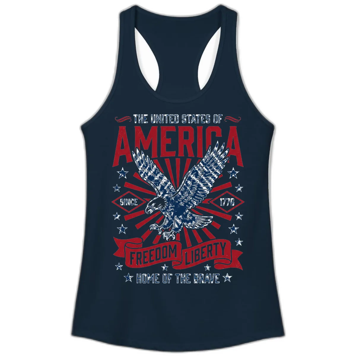 America Freedom Liberty Eagle Celebration Ladies Tank in Solid Midnight Navy