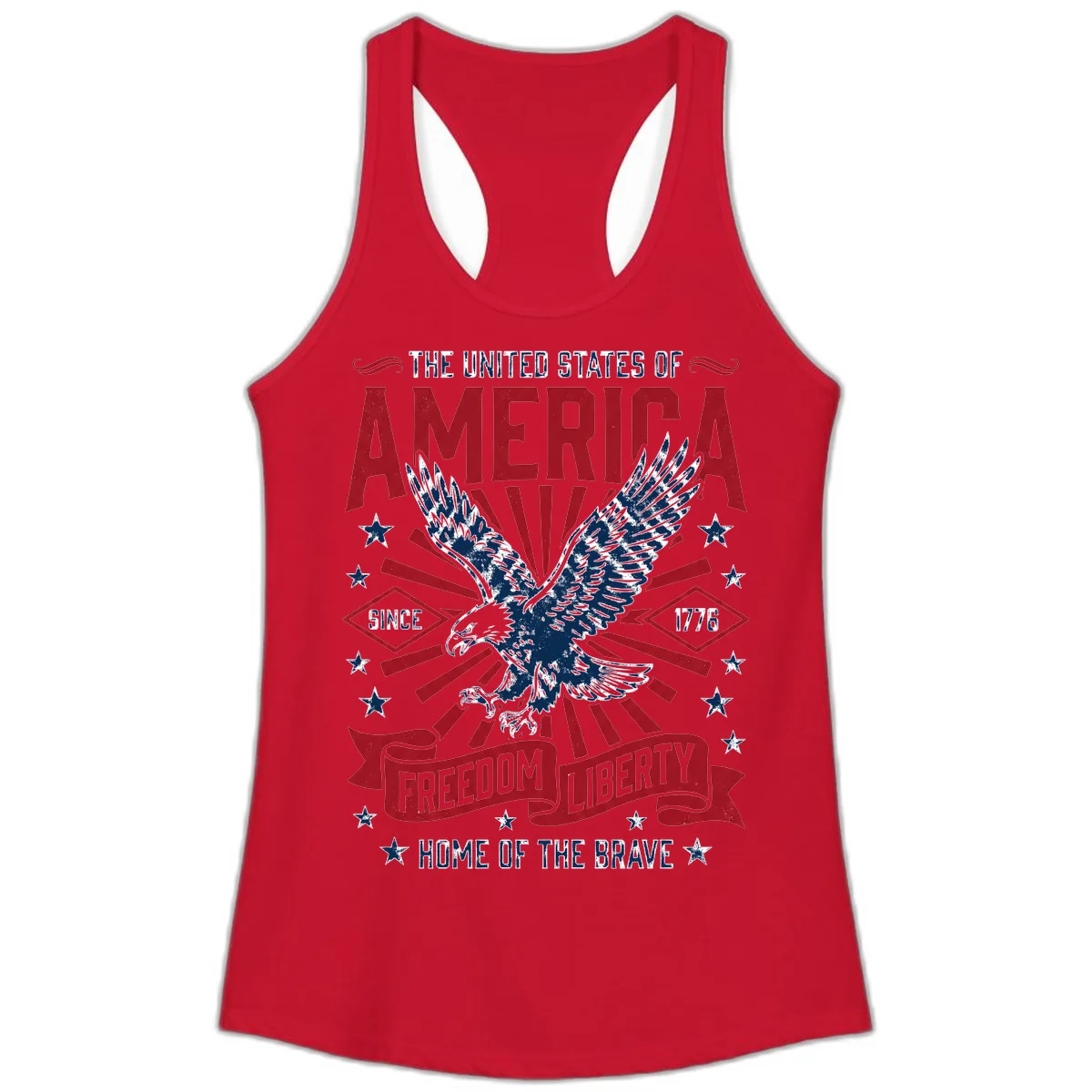 America Freedom Liberty Eagle Celebration Ladies Tank in Solid Red