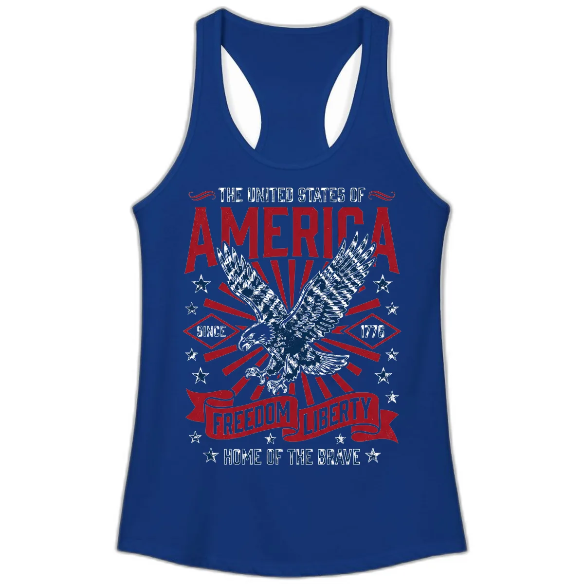 America Freedom Liberty Eagle Celebration Ladies Tank in Solid Royal