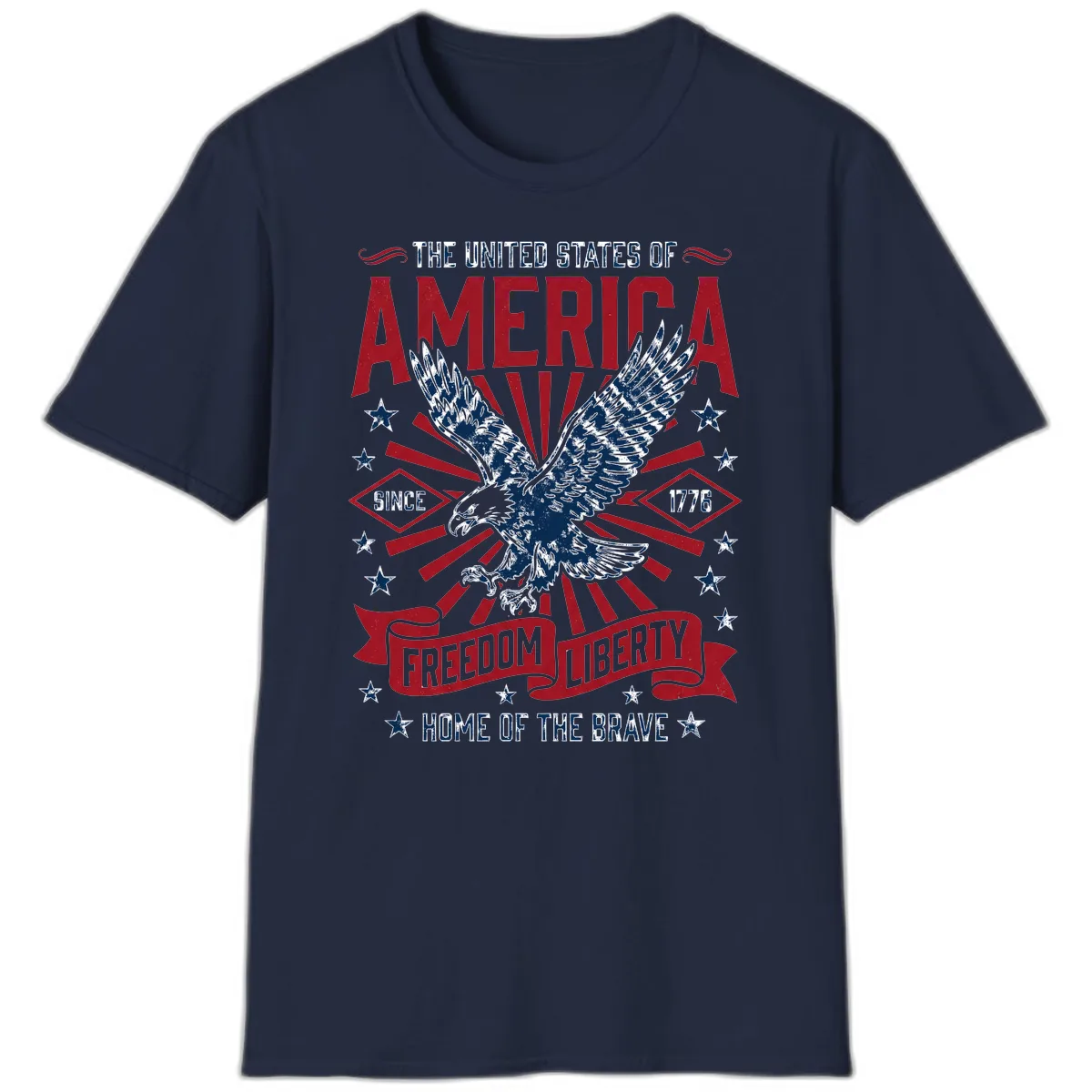 America Freedom Liberty Eagle Celebration T-Shirt in Navy