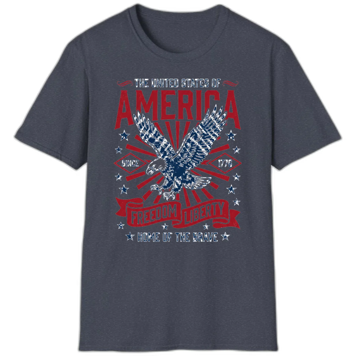 America Freedom Liberty Eagle Celebration T-Shirt in Heather Navy