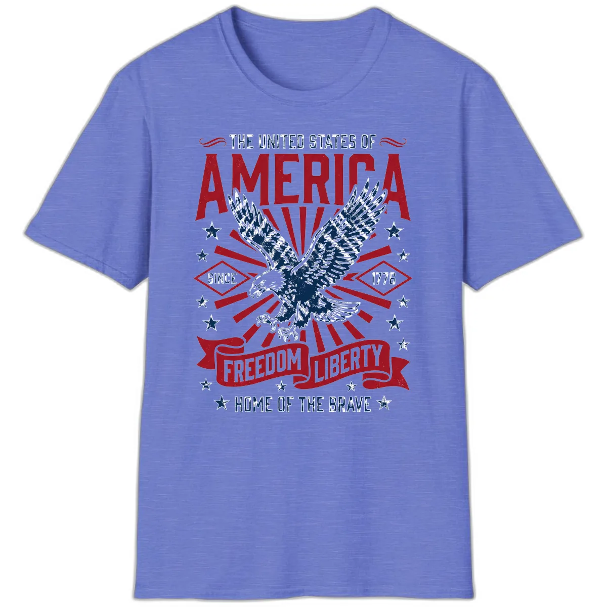 America Freedom Liberty Eagle Celebration T-Shirt in Heather Royal