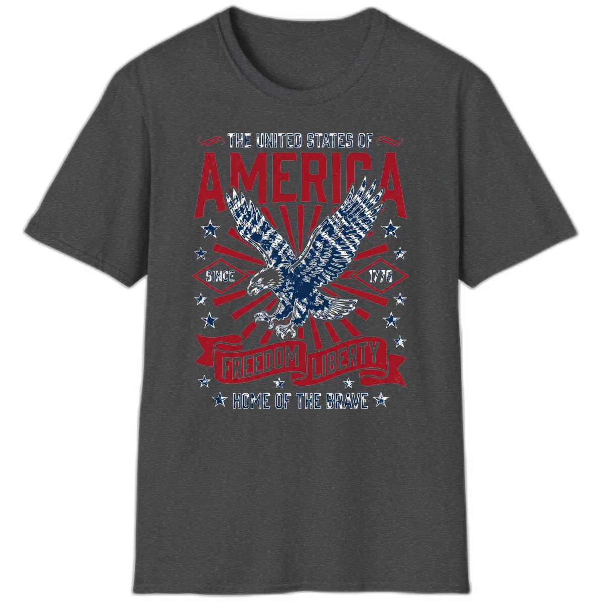 America Freedom Liberty Eagle Celebration T-Shirt in Dark Heather