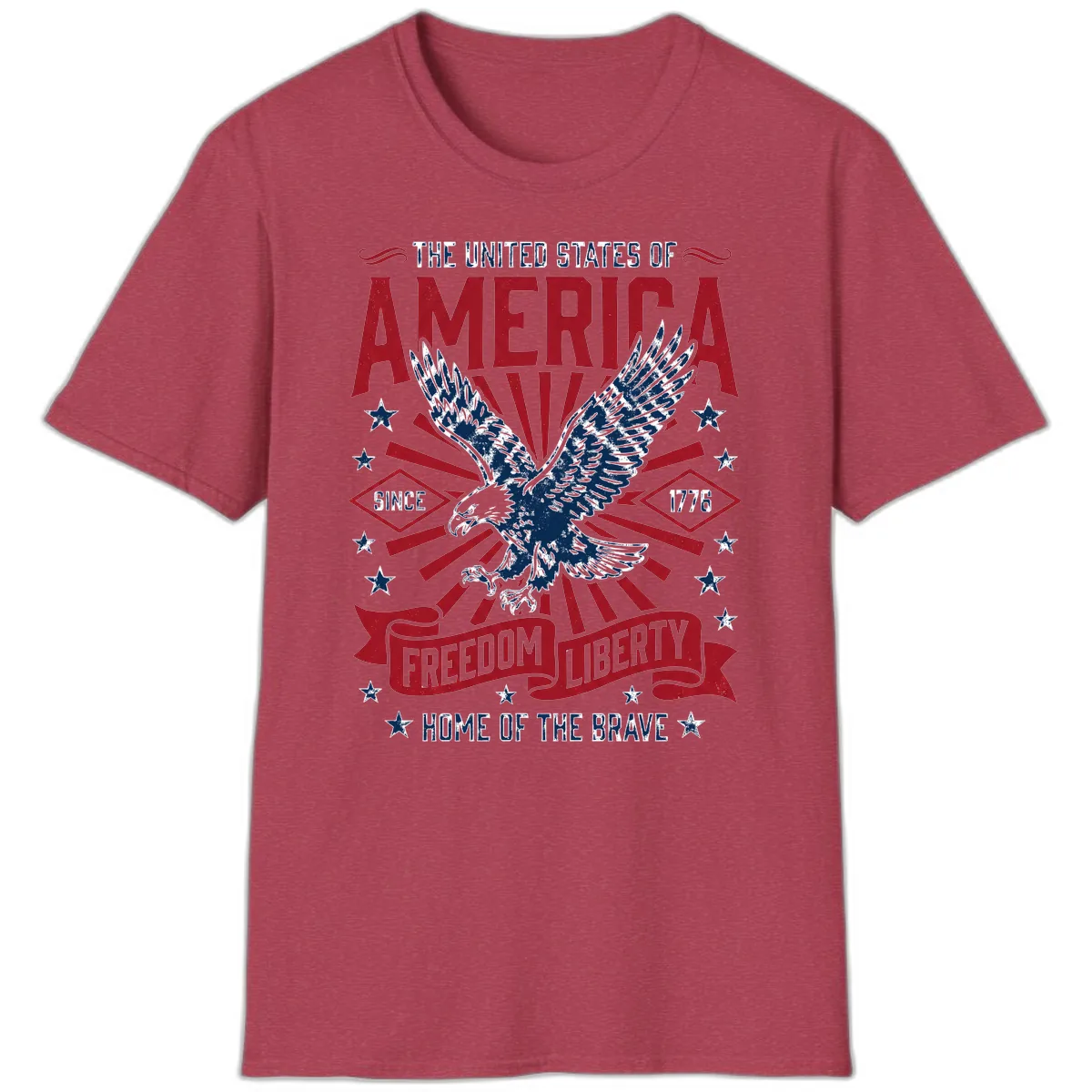 America Freedom Liberty Eagle Celebration T-Shirt in Heather Cardinal