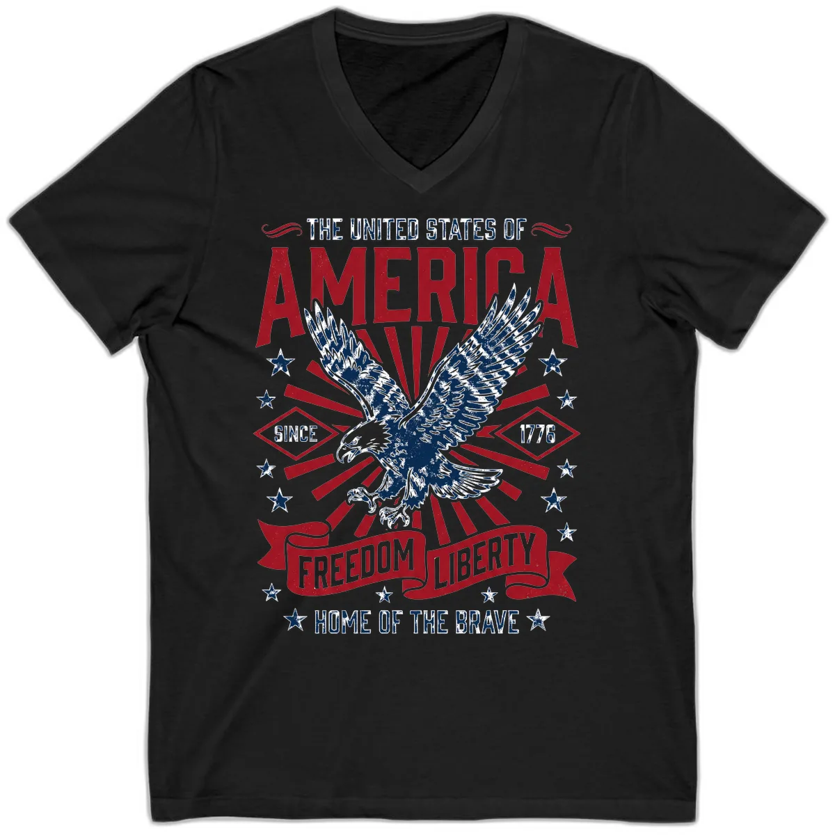 America Freedom Liberty Eagle Celebration V-Neck in Black