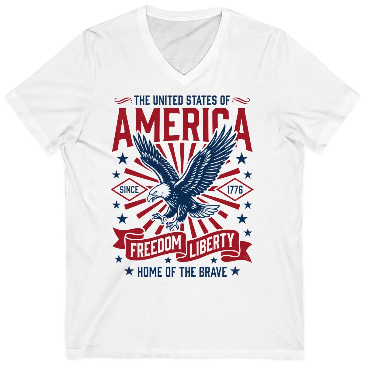 America Freedom Liberty Eagle Celebration V-Neck in White