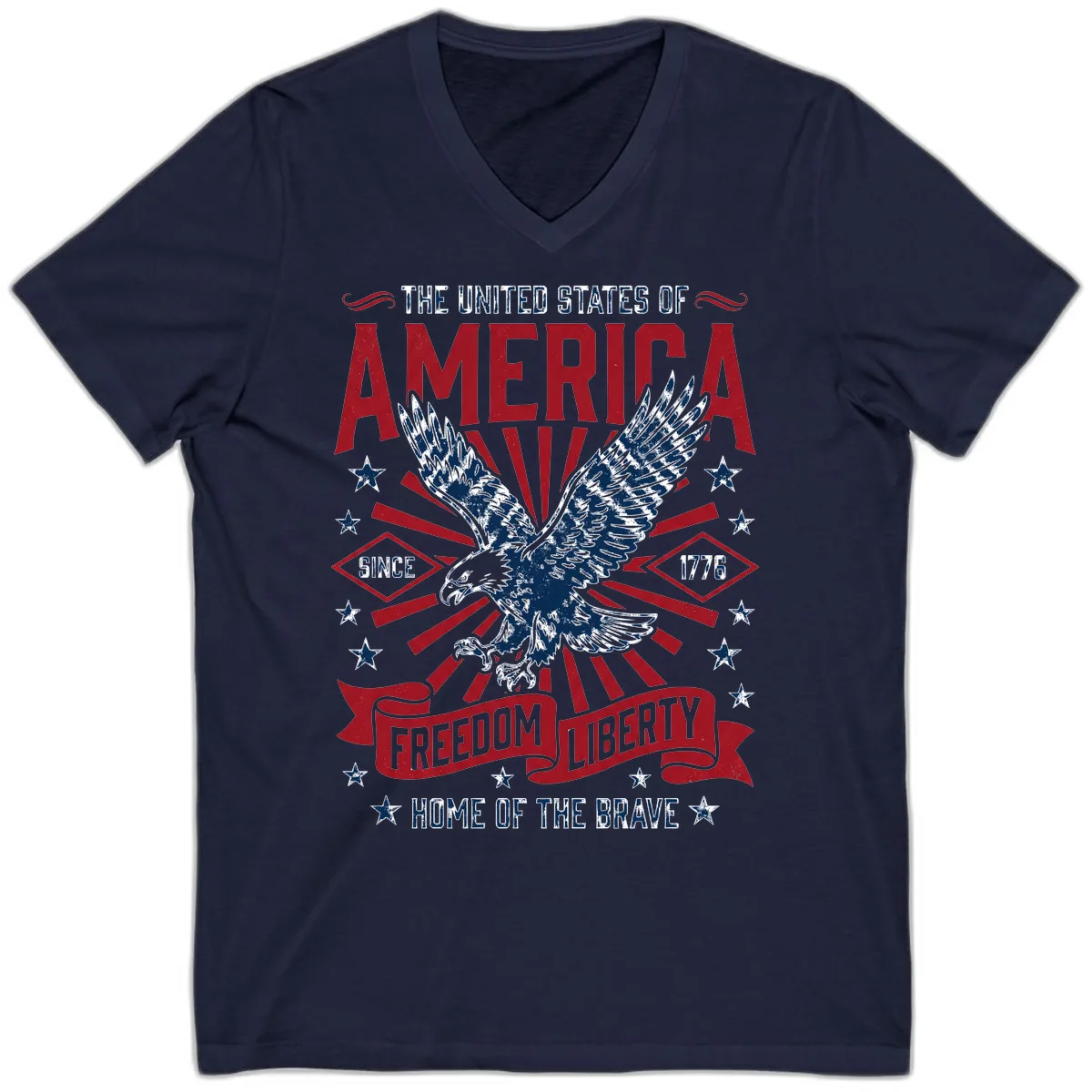 America Freedom Liberty Eagle Celebration V-Neck in Navy