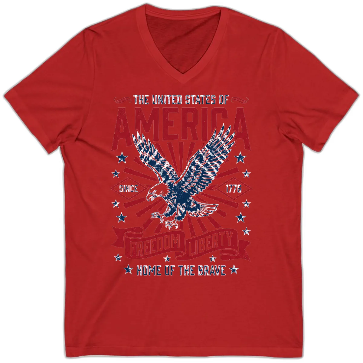 America Freedom Liberty Eagle Celebration V-Neck in Red
