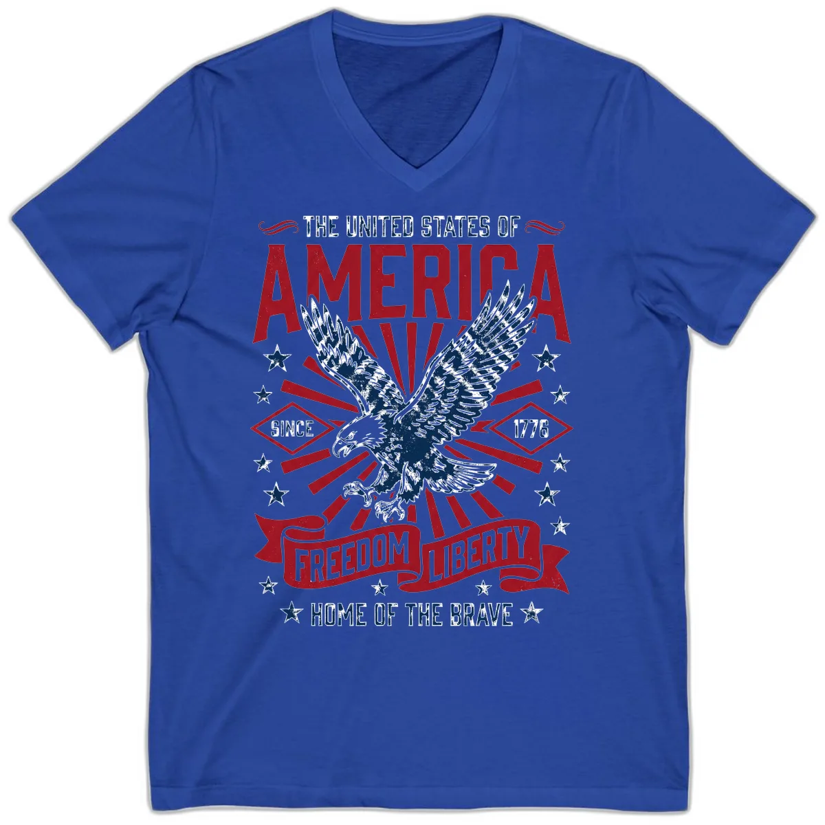 America Freedom Liberty Eagle Celebration V-Neck in True Royal